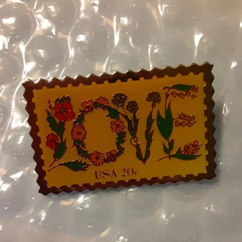 Vintage USPS Stamp Design Brooch, Pin LOVE